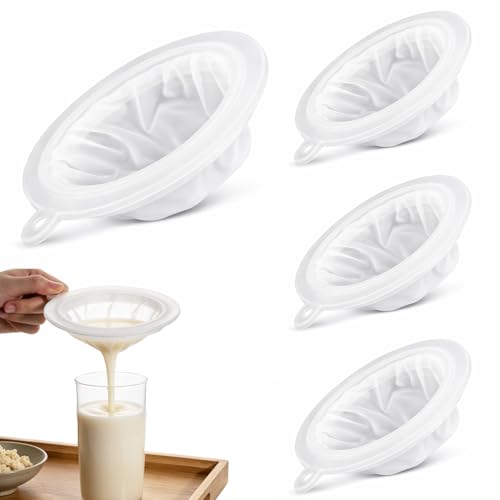 4 Pieces 200 Mesh Strainer, Nylon Straining for 5 Inch Kitchen Funnels Reusable Easy to Clean Food Filter Strainer for Cooking Oil Milk Juice Wine Cheese Whey Grease Coffee grease filter Chia Seeds