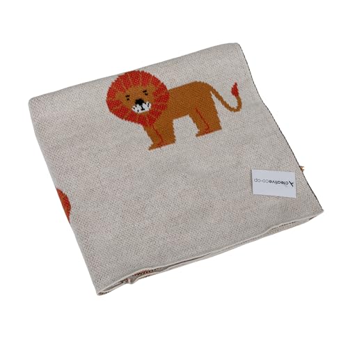 Creative Co-Op Cotton Knit Baby Blanket with Lions, 40" L x 32" W - color: Tigers, size: 40" L x 32" W