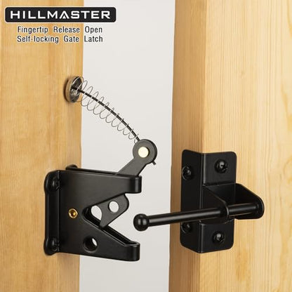 HILLMASTER Self Locking Gate Latch for Wooden Fence with Steel Spring Cable Pull,Heavy Duty Gravity Fence Latch for Metal Gates,Vinyl Fence,Gate Hardware Gate Door Lock for Outdoor Pool,Black Finish - style: Ring Pull