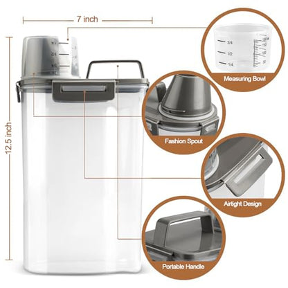 TIOVERY Upgraded Dog Food Storage Container Small, Cat Food Container Airtight, Pet Food Container Dispenser with Pour Spout, Measuring Cup and 4 Seal Buckles for Dogs, Cats, Birds (Grey) - color: Grey 3 Qt