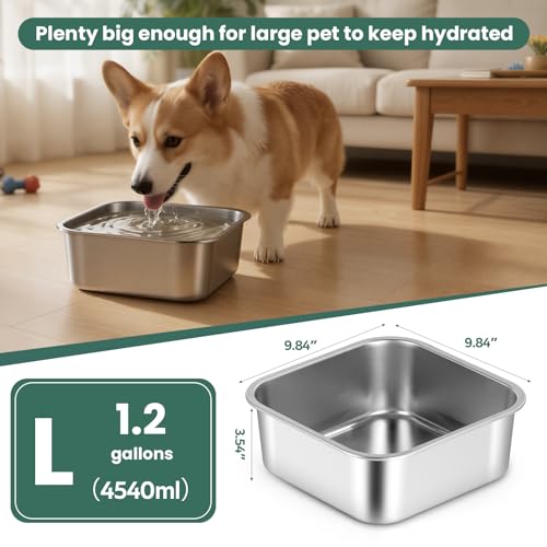 ZPUFAW 1.2 Gallons Dog Water Bowl Stainless Steel Large Outdoor Travel Bowl