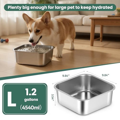 ZPUFAW 1.2 Gallons Dog Water Bowl Stainless Steel Large Outdoor Travel Bowl