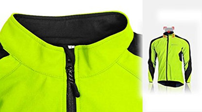 sponeed Men's Windproof Jackets Cycling Fleece Coat Shirts Winter Thermal Snowing Running Tops Bike Overcoats - color: Green Jakcet, size: Medium