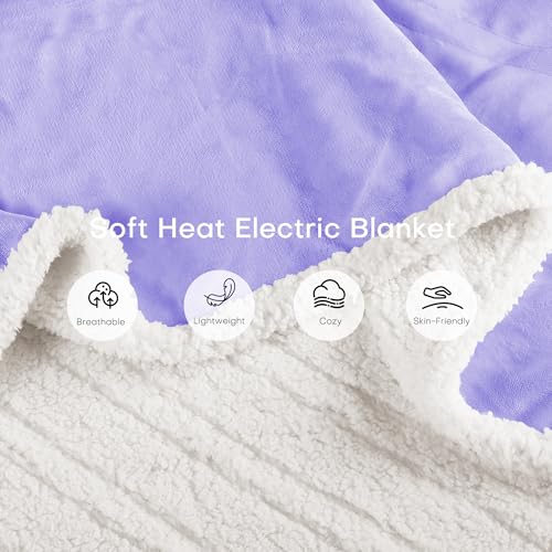 Electric Heated Blanket 50"x60" Throw Size - Light Purple | Safe All Night Rest, Dual-Sided Microplush Sherpa for Bedroom Couch Use, 4 Heat Settings & 3 Hours Auto Off, Machine Washable - color: 07-purple, size: Throw(50''x60'')