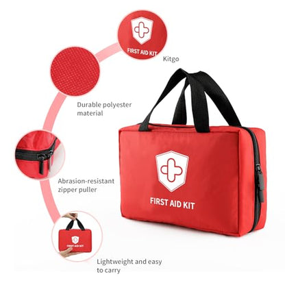 Kitgo First Aid Kit with Hospital Grade Medical Supplies, 220pcs Emergency Medical Trauma Kit, Gift for Dad Husband Great for Home, Outdoors, Office, Car, Travel, Camping, Hiking, Boating