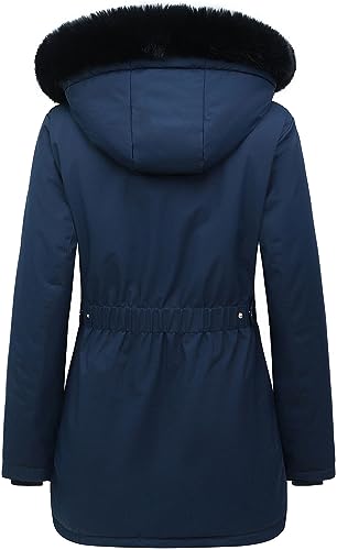 MOERDENG Women's Long Winter Down Coat Thicken Fleece Lined Puffer Jacket | Faux Fur Detachable Hood Parka Warm,Waterproof and Windproof Overcoat - color: Navy, size: Medium