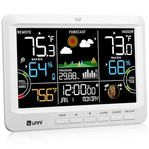 Weather Station Indoor Outdoor Thermometer Wireless Atomic Clock White | Home Atomic Clock Large Constant Display, Inside Outside Temperature Humidity Monitor, Dew Heat Point, Barometer - color: White