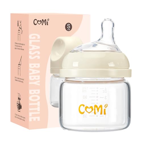 COMI Natural Glass Baby Bottles for Breastfeeding Babies,Newborn Anti-Colic Baby Bottle Set with Slow Flow Nipple,0-3 Months,BPA-Free,4 oz,1 Pack - style: 4 oz(1 Pack)