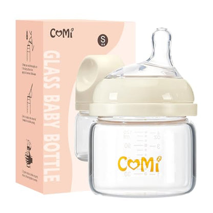 COMI Natural Glass Baby Bottles for Breastfeeding Babies,Newborn Anti-Colic Baby Bottle Set with Slow Flow Nipple,0-3 Months,BPA-Free,4 oz,1 Pack - style: 4 oz(1 Pack)