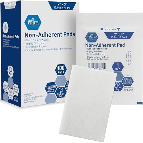 MED PRIDE Sterile Non Stick Pads for Wounds Non-Adherent Highly Absorbent Painless Removal Individually Wrapped (2x3 Inch (Pack of 100)) - size: 2'' X 3'' (Pack of 100)
