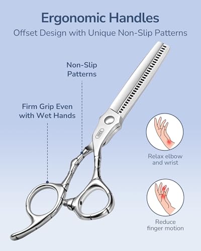ULG Professional Hair Thinning Scissors 6.5" Japanese Stainless Steel Hand-Honed Salon Barber Scissors for Stylist & Home Use, Texturizing Shears, Ergonomic Design with Patterned Handles