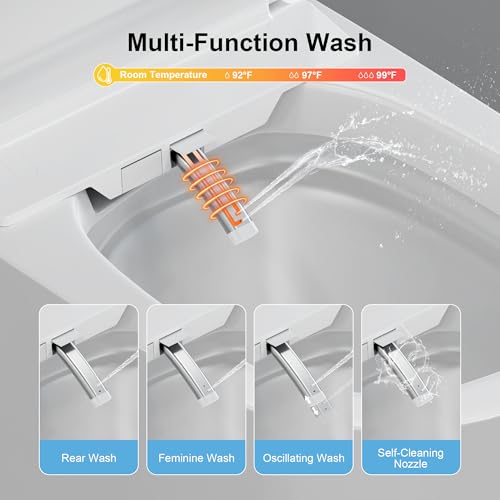 Smart Toilet with Bidet Heated Seat Auto Flush & Soft-Close Seat/Lid | Tankless Electric One Piece Toilets for Bathroom with Foot Sensor Warm Water Wash&Air Dry Siphon Dual Flush 0.8/1.2 GPF - color: Cloudy White