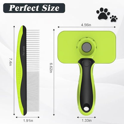 2PCS Self Cleaning Slicker Brush & Dog Comb - Skin Friendly Deshedding Grooming Tool for Dogs, Cats and Small Animals, Professional Deshedding Dematting Tool for Long and Short Haired Pets (Green) - color: Green