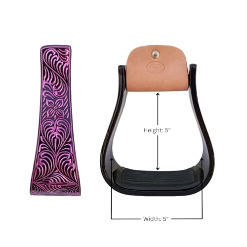 CHALLENGER Horse Western 5" Wide Barrel Racer Black Aluminum Engraved Show Stirrups 51248 - color: Black Pink