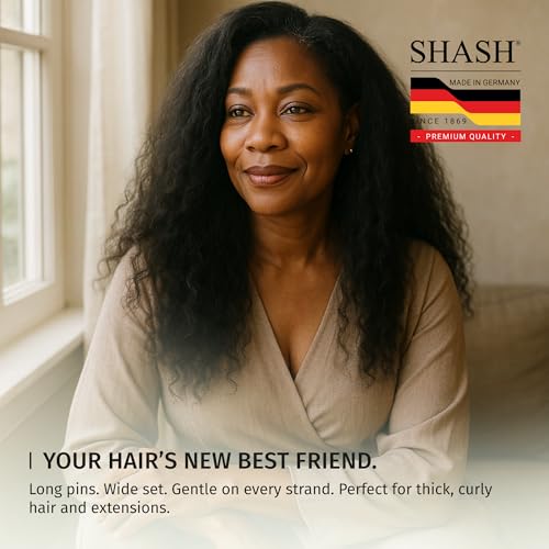 Made in Germany - SHASH Large Paddle Hair Brush, Thick And Curly Hair - Detangler With Long Pins & Rubber Cushion - Helps Detangle Knots, Eliminate Frizz, Reduce Pulling & Snagging - size: Large