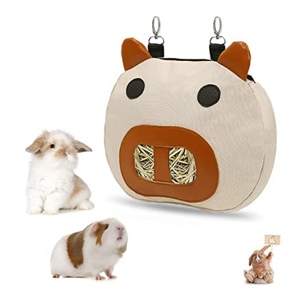 Rabbit Hay Feeder Bag with 2 Hanging Hooks for Small Animal Cage Mess Free | Guinea Pig Timothy Hay Dispenser Storage Mamger Large Less Waste for Bunny, Cute Shape Decor