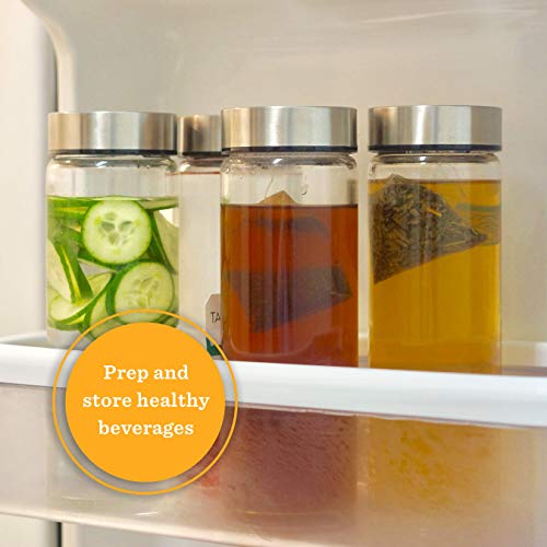 16oz Juice Bottles, Wide Mouth Glass Water Bottles & Stainless Steel Lids | 4-Pack Glass Bottles for Juicing, Smoothies, Beverage Storage, BPA-Free, Leakproof, Reusable, Borosilicate Glass Jars, Clear - size: 16 Ounces