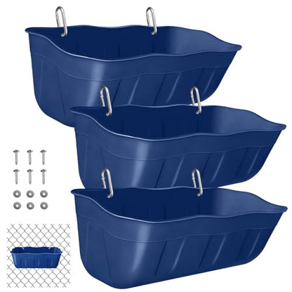 Chicken Feeder Waterer,Hanging Goat Feeders,Feed Trough 3.5 Quart 3 Pack,Hanging Fence Feed Trough for Poultry Livestock,Blue - color: Blue, size: 3.5 Quart (3 Pack)