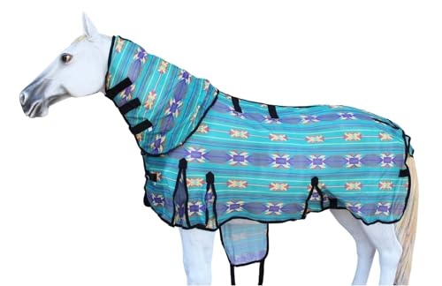 Challenger Horse Mesh Summer Scrim Sheet Fly Sheet Spring Airflow Neck Teal Aztec 73113 - color: Turquoise Aztec, size: 64 inches