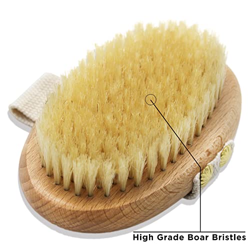 ICANdOIT Dry Brushing Body Brush-Boar Bristles Dry Skin Brush,Exfoliating Massage Brush for Cellulite and Lymphatic,Improve Circulation,Stop Ingrown Hairs,Reduce Acne,Soften Skin