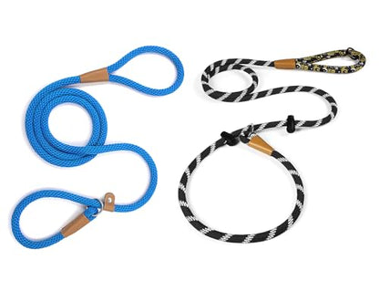 lynxking Dog Leash 1/2in x 5ft Slip Lead Blue and 3/8in x 6ft Slip Lead Reflective Black, 2 Pack