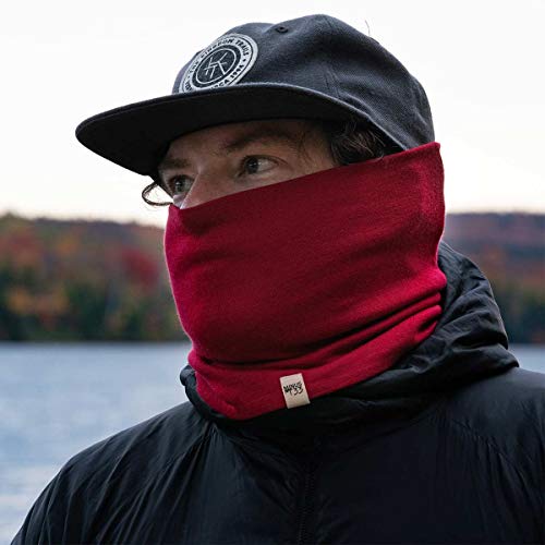 100% Merino Wool - Midweight Neck Gaiter - Skiing Neck Warmer - Winter Face Mask - Multipurpose Headwear - color: True Red