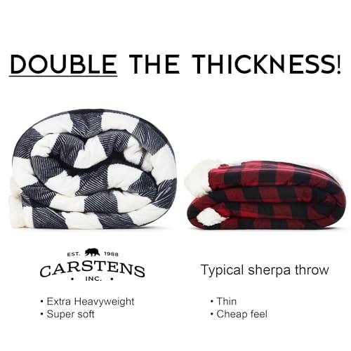 Carstens, Inc. Ultra Premium Super Soft Plush Sherpa Fleece Oversized Throw Blanket 54" x 68", Black & White Buffalo Plaid - color: Black & White Buffalo Plaid