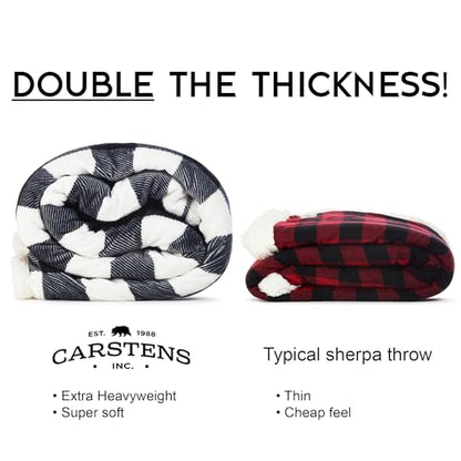 Carstens, Inc. Ultra Premium Super Soft Plush Sherpa Fleece Oversized Throw Blanket 54" x 68", Black & White Buffalo Plaid - color: Black & White Buffalo Plaid