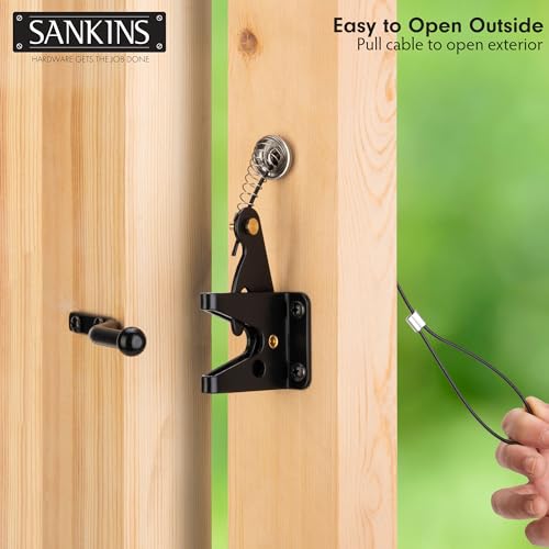Self Locking Gate Latch for Wooden Fence with Spring Cable Pull, 2pcs | Automatic vinyl gate latch, post mount automatic gravity fence latches for pool/garden/shed - size: With Spring-loaded pull cord