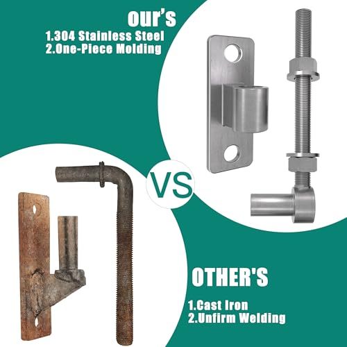 Heavy Duty J Bolt Gate Hinge, 304 Stainless Steel Gate Hinge, One-piece Heavy Duty 5/8" Pin, 4-Pack Wall-Mounted for Farm Gates, Wooden Fences, Load-Bearing up to 600 lbs