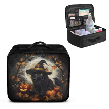 Halloween First Aid Bag Dogs Black Cat Empty Medical Supplies Organizer Bag Portable Trauma Kit for Home Office Kitchen Traveling Camping - color: Halloween Black Cat