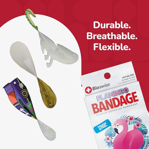 BioSwiss Bandages, Flamingo Shaped Self Adhesive Bandage Set, Latex Free, Sterile Wound Care, 24 Count - size: 24-Count Box, style: Flamingo