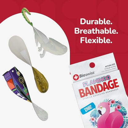 BioSwiss Bandages, Flamingo Shaped Self Adhesive Bandage Set, Latex Free, Sterile Wound Care, 24 Count - size: 24-Count Box, style: Flamingo
