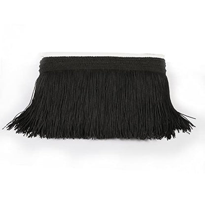 Chainette Fringe Trim 5 Yard x 6 Inches Fabric Tassel Trims - color: Black, size: 6"-5Yards/R