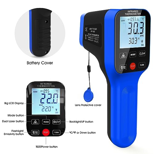 AIOMEST High Temp Thermometer Gun -58℉~2912℉, Pyrometer D:S=30:1 Dual Laser Industrial IR Temperature Meter w/Touch Buttons (NOT for Human Temp) - color: blue