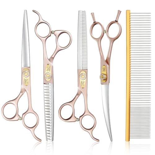 JASON Dog Grooming Scissors Set - 6 in 1 Professional Sharp Shears Rosegold - color: Rosegold, size: 7.01