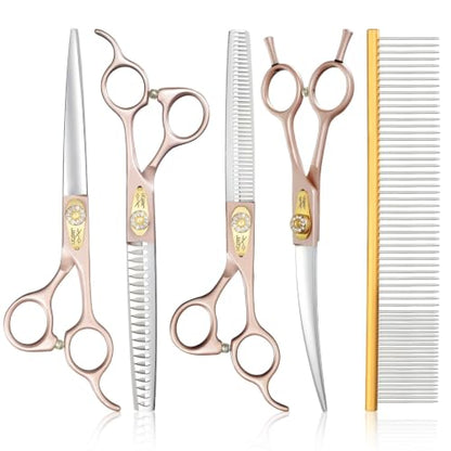 JASON Dog Grooming Scissors Set - 6 in 1 Professional Sharp Shears Rosegold - color: Rosegold, size: 7.01