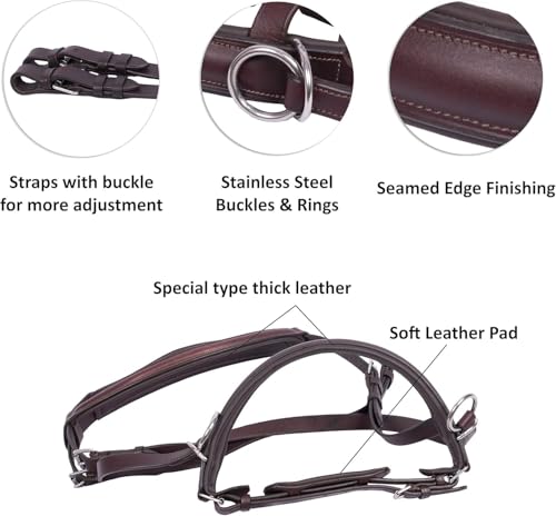 Hulara Genuine English Leather Crossover | Crossunder Bitless Horse Bridle Headstall with Reins - color: Brown, size: Full