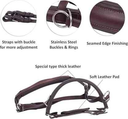 Hulara Genuine English Leather Crossover | Crossunder Bitless Horse Bridle Headstall with Reins - color: Brown, size: Full
