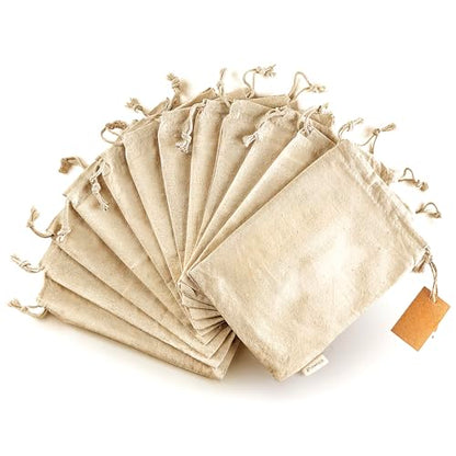LEAFICO Organic Cotton Reusable Produce Bags - Small 5x7 (12 Pack) - Biodegradable Eco-Friendly Bulk Bin Sacks for Food - Cloth Bags with Drawstrings - Linen Pouch for Fruit, Vegetable Storage - size: Small 5x7" (12 Pack)