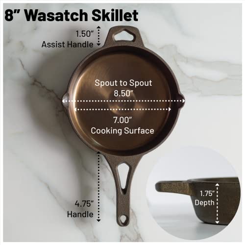 8 Inch Smooth Wasatch Pre-Seasoned Round Cast Iron Skillet - size: 8 Inch