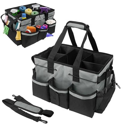 ZKOO Large Cleaning Caddy Bag with Handle, Built-in Sturdy Support Board, Adjustable Shoulder Strap, Multi-compartment Design Cleaning Supply Tote for Cleaners & Housekeepers (Gray) - color: Gray