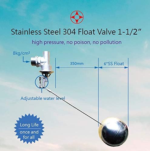 304 Stainless Steel Balanced Float Ball Valve, Tank Mount, 100 Psi (1-1/2") - size: 1.5 Inch