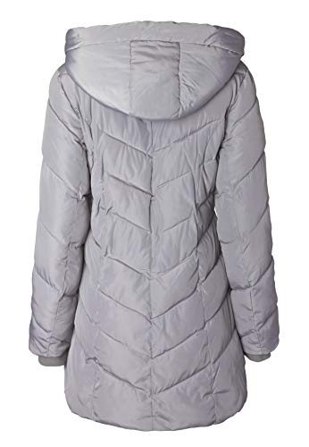 Sportoli Womens Winter Fleece Lined Chevron Quilted Puffer Jacket Coat with Hood - color: Steel Grey, size: Small