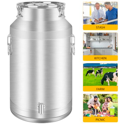 304 Stainless Steel 60 Liter Milk Can Milk Bucket Wine Pail Bucket with Spigot 15.85 Gallon Milk Can Tote Jug with Sealed Lid Heavy Duty for Milk and Wine (60L) - size: 60L