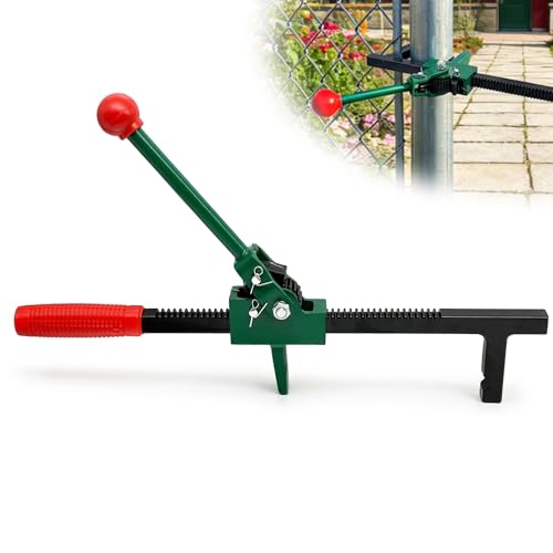 Chain Link Fence Puller Tool, Heavy-Duty Ratcheting with 9-Inch Stretcher | 9" ratchet travel, 5° tilted base & hooked groove. Pulls woven/barbed wire. One-person pulling tool for farm, ranch, garden