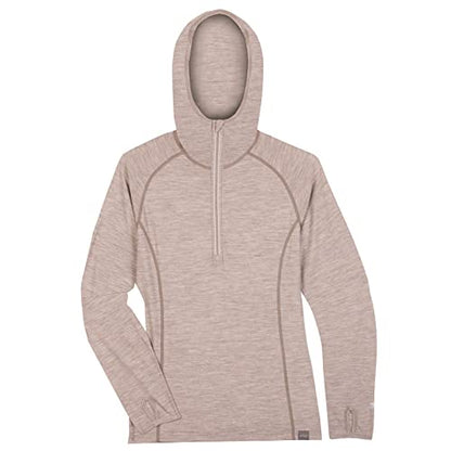 MERIWOOL Women’s Base Layer Hoodie Lightweight Merino Wool Long Sleeve Thermal - color: Khaki, size: Medium
