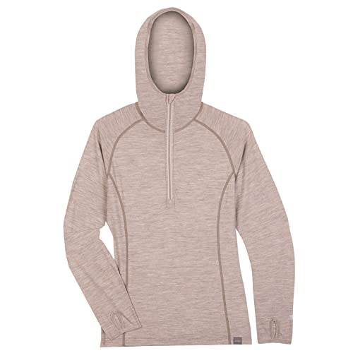 MERIWOOL Women’s Base Layer Hoodie Lightweight Merino Wool Long Sleeve Thermal - color: Khaki, size: Large