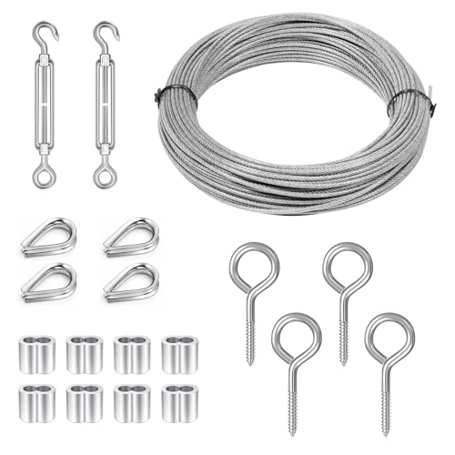 Dpyrrhic Turnbuckles for Cables Wires, 50Ft 1/16 Inch Stainless Steel Vinyl Coated Wire Trellis Kit,M5 Turnbuckle Tension Kit for Cable Railing Clothesline DIY Balustrades Etc - size: 50FT