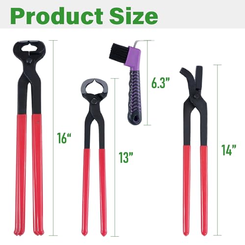 lukar 8PCS Farrier Tools Kit Horse Hoof Trimmers Set | with 16" Horse Hoof Nipper, 13" Horseshoe Cutting Pliers, 14" Hoof Nail Clincher, Hoof Hammer, Hoof Knife, Rasp File, Brush